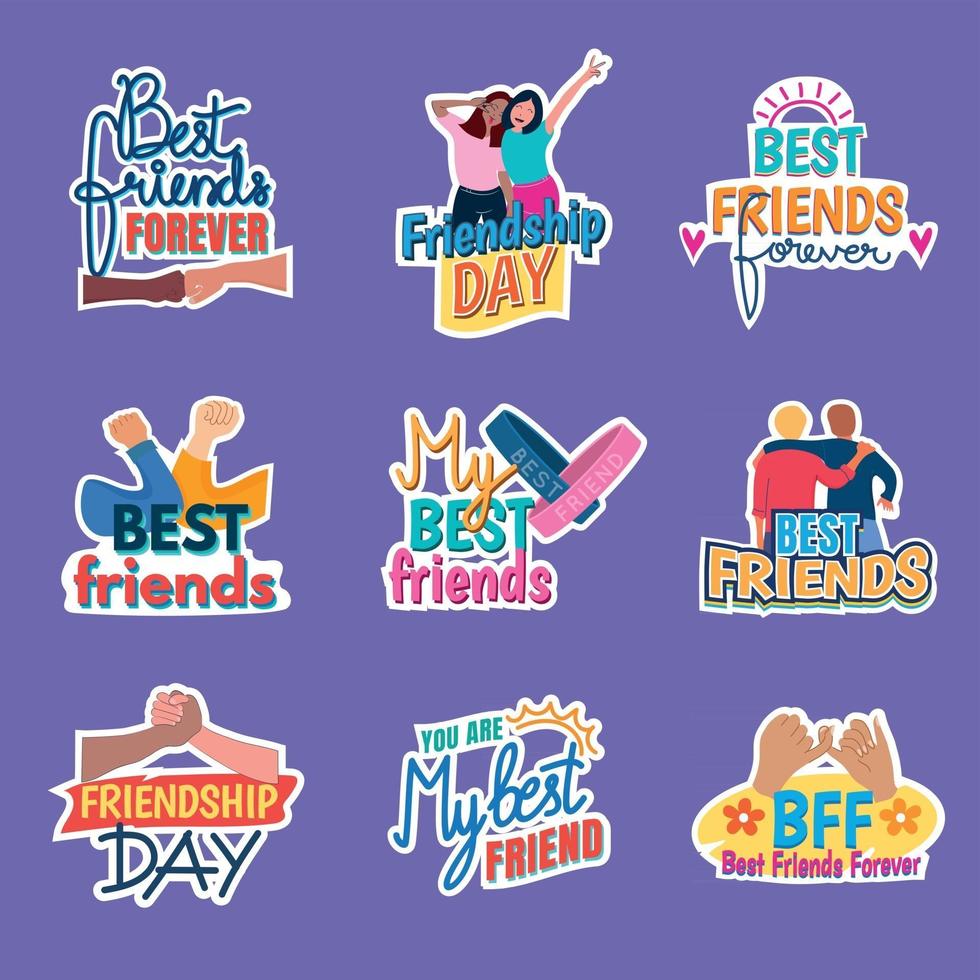 Friendship Day Sticker Set vector