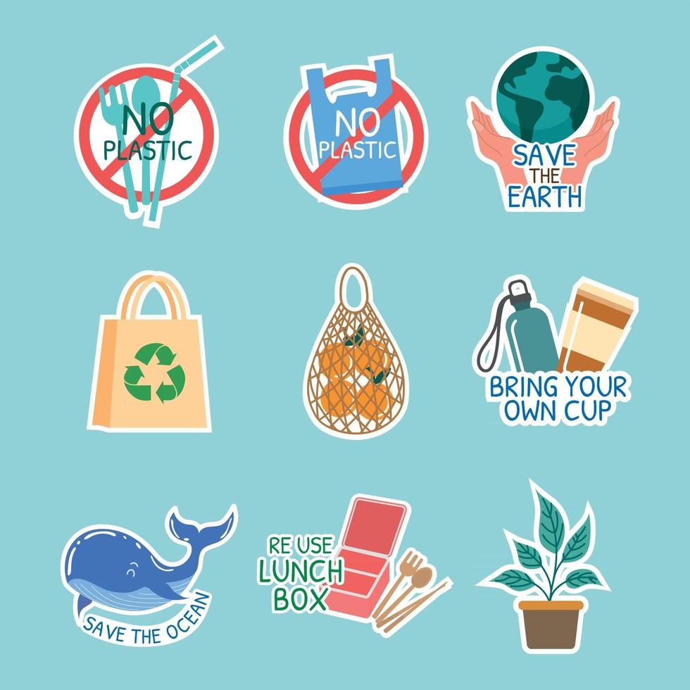 No Plastic Sticker Set vector