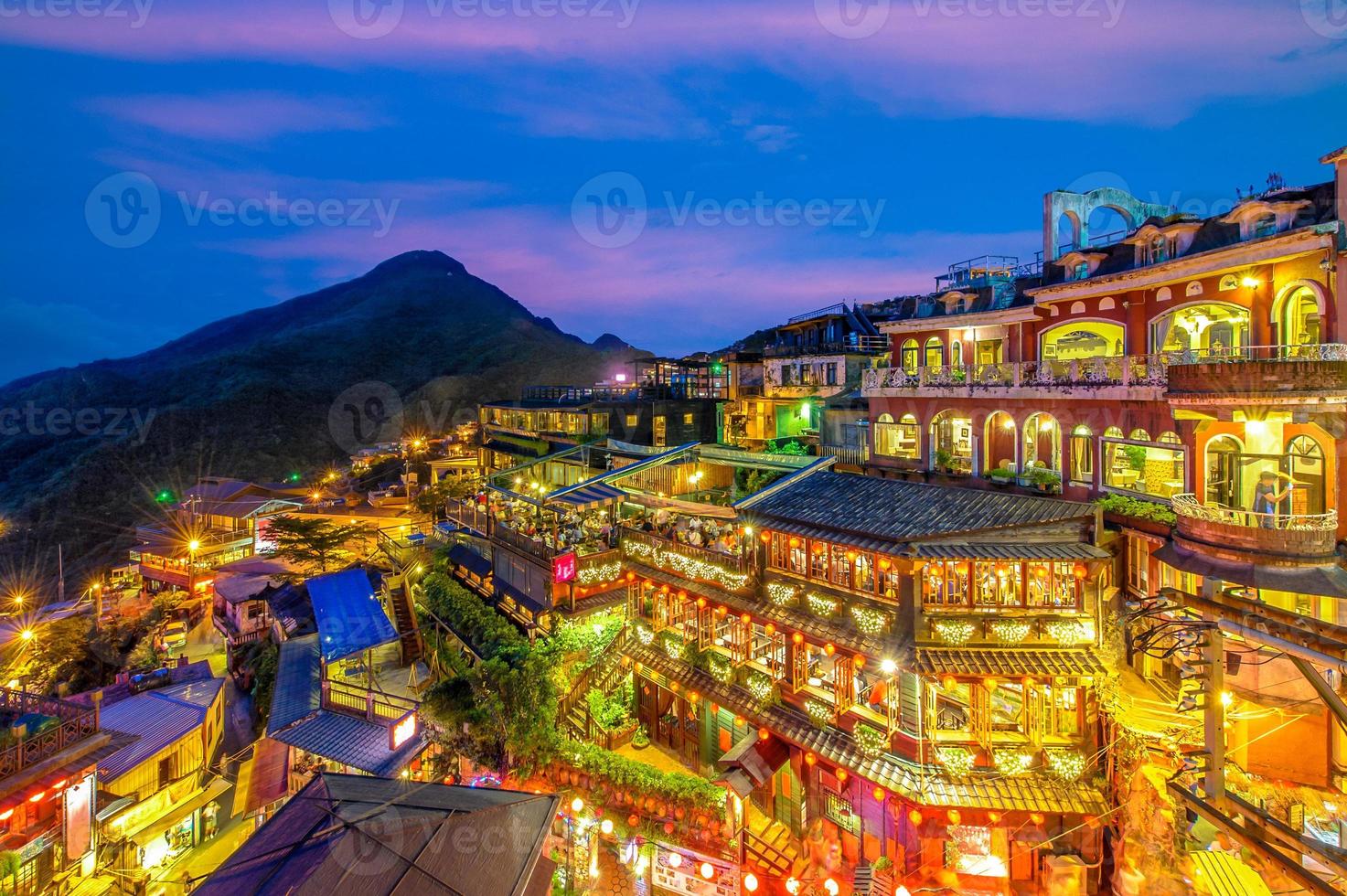 Night scene of Jioufen village, Taipei, Taiwan photo