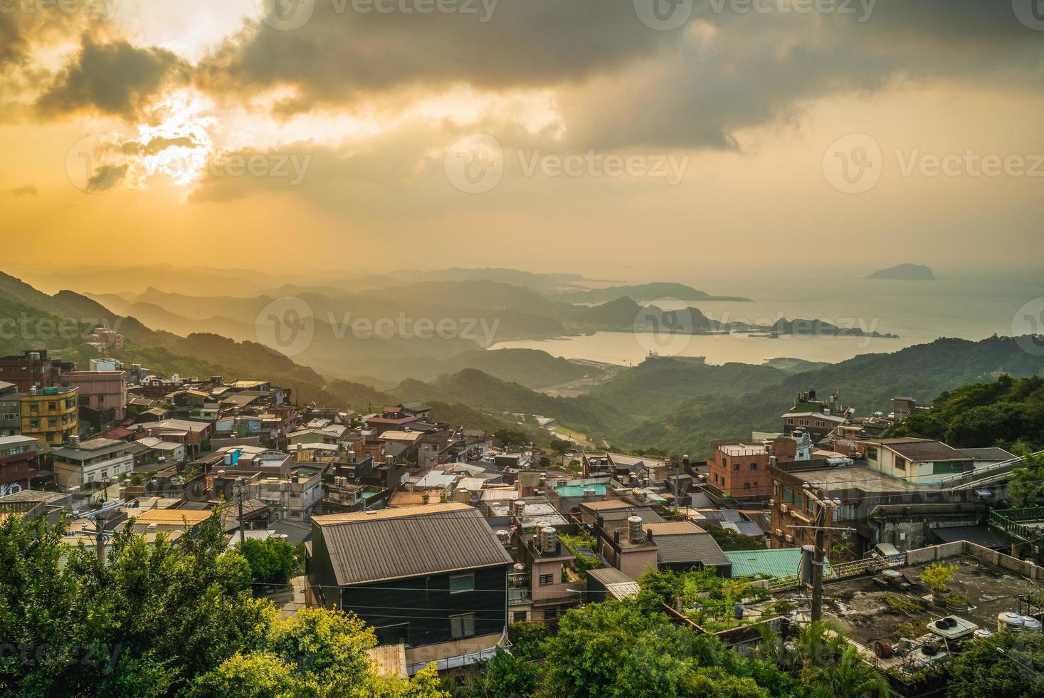 Scenery of Jiufen village in Taipei, Taiwan at dusk photo