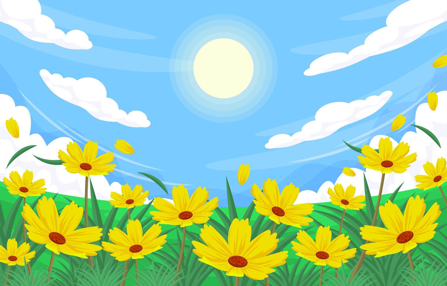 Summer Scenery Yellow Flowers in the Garden vector