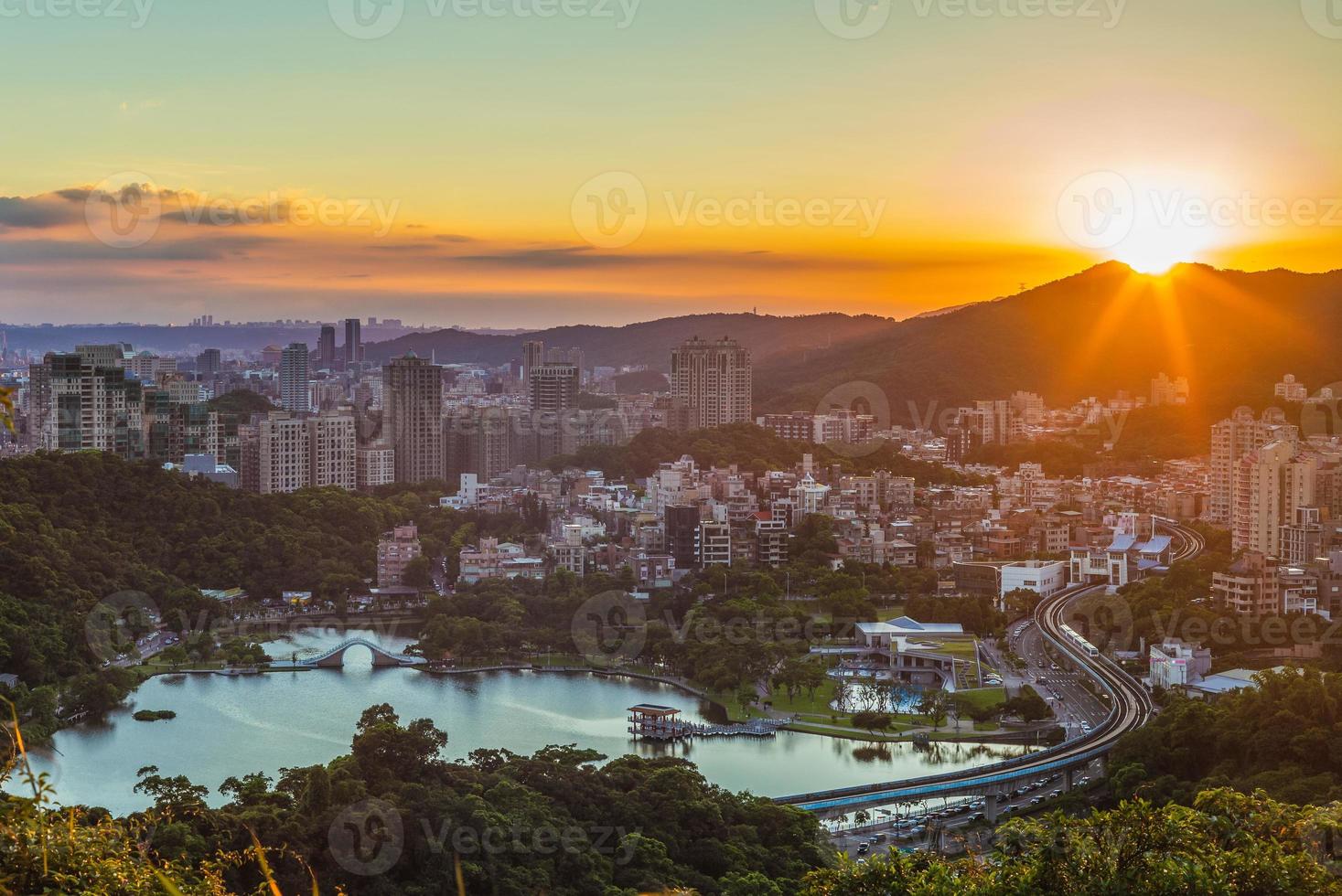 Aerial view of Taipei city at night in Taiwan photo