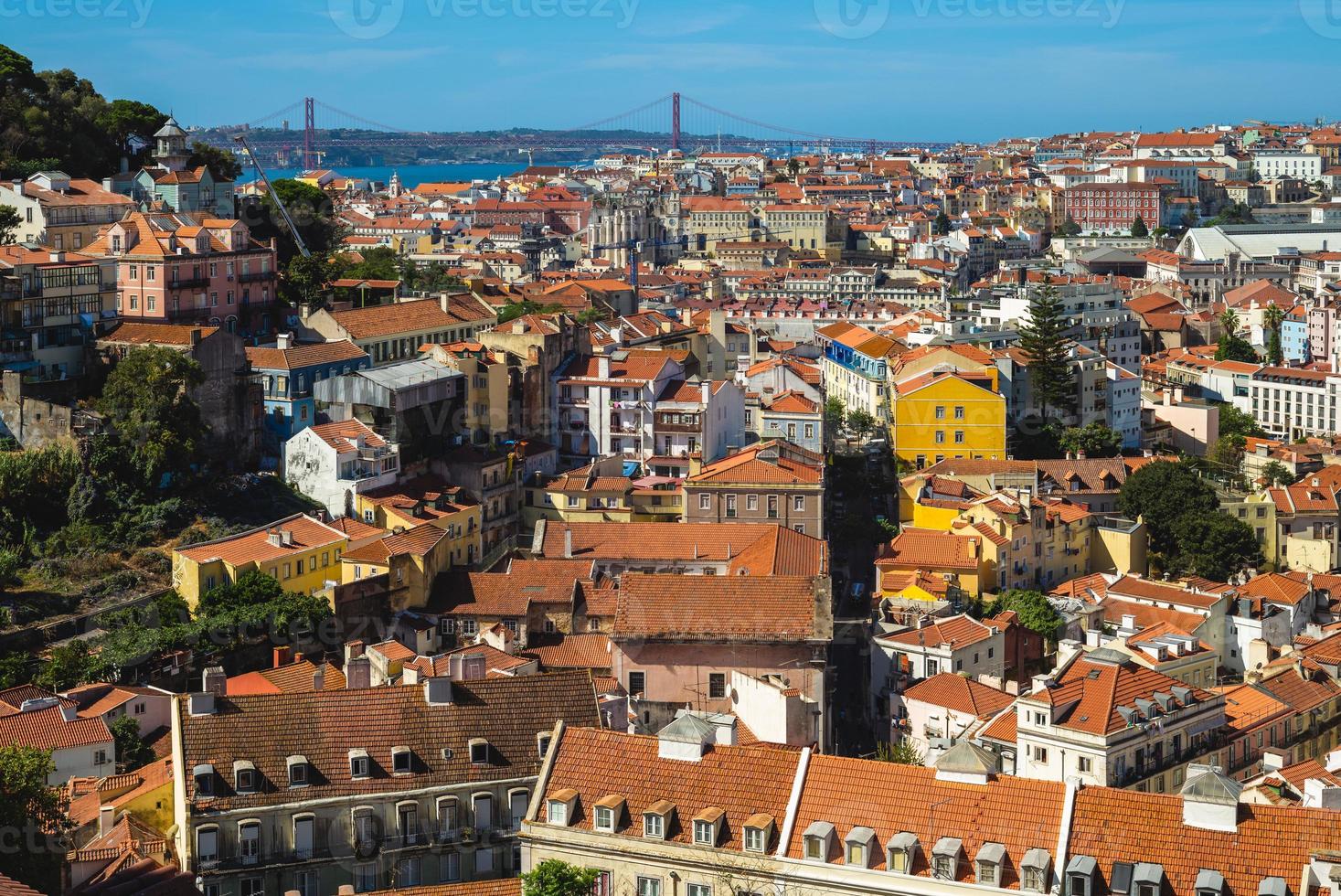 25th of April Bridge and Lisbon skyline, the capital city of Portugal photo