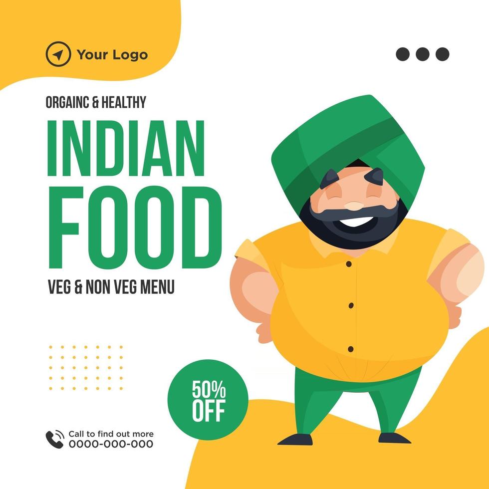 Banner design of organic and healthy indian food template vector