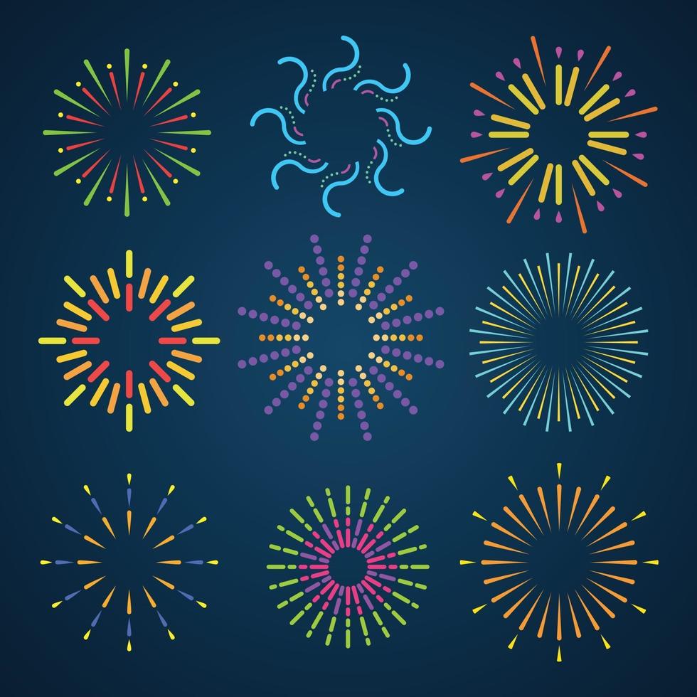 Set of colorful fireworks icons vector