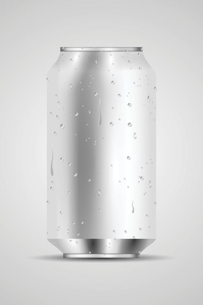 3D blank white aluminum can with water drop vector