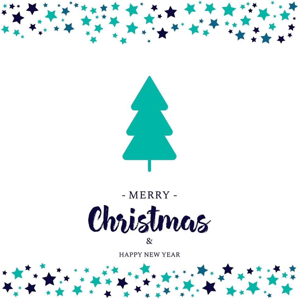 Christmas and New Year Greeting Card Illustration with Tree and Stars vector