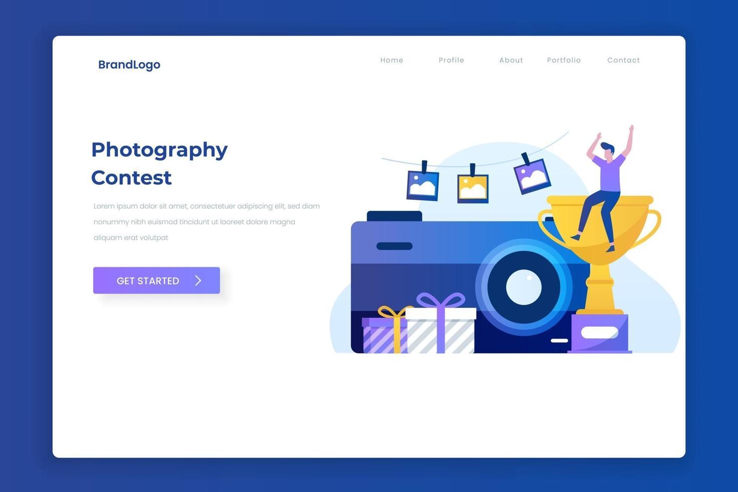Photo competition illustration landing page vector