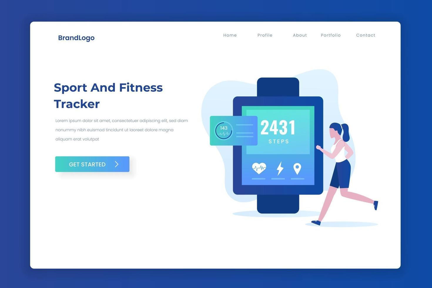 Sport and fitness tracker illustration landing page concept vector