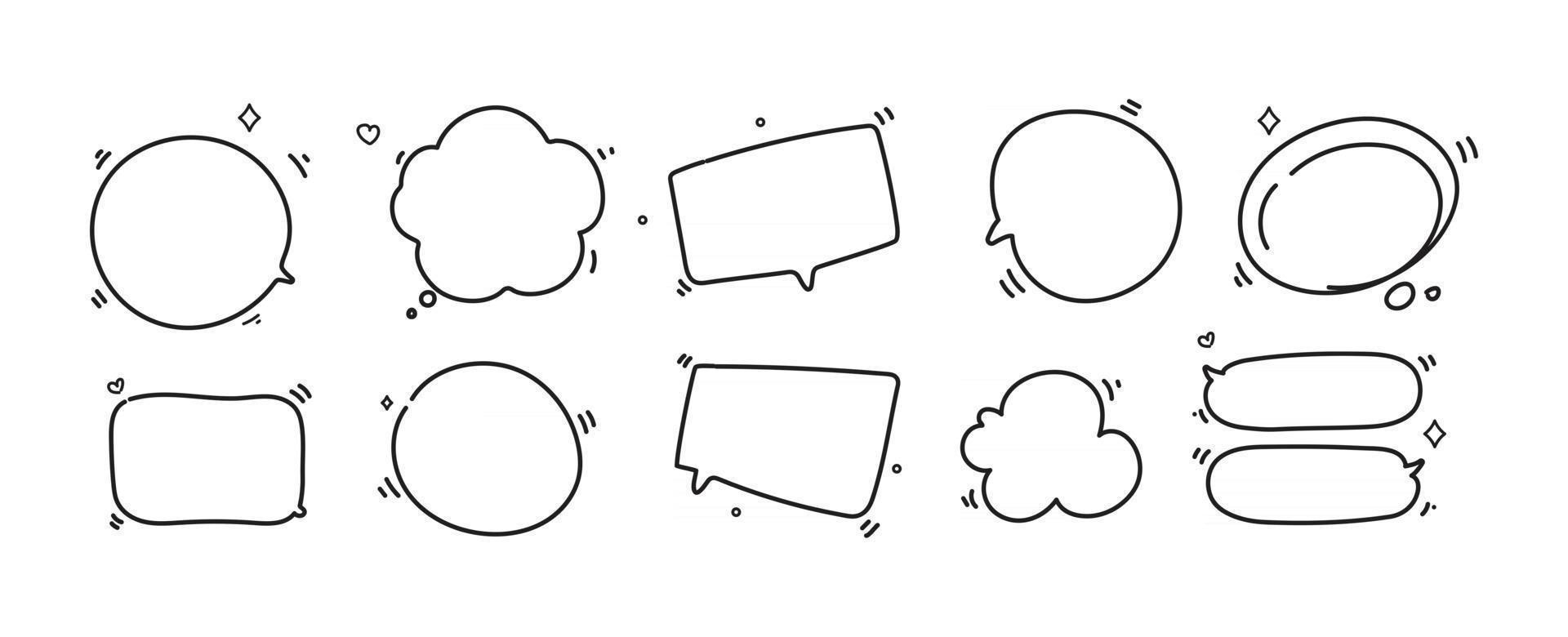 Hand drawn Doodle blank speech bubbles, thinking shapes set cartoon art illustration vector