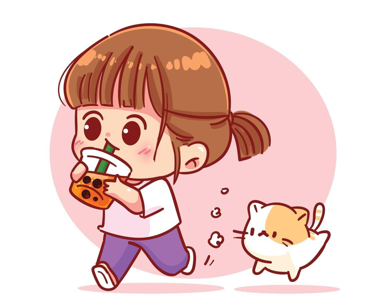 Happy girl drinking bubble milk tea cartoon art illustration 2870773 Vector Art at Vecteezy Happy girl drinking bubble milk tea cartoon art illustration 2870773 Vector Art at Vecteezy