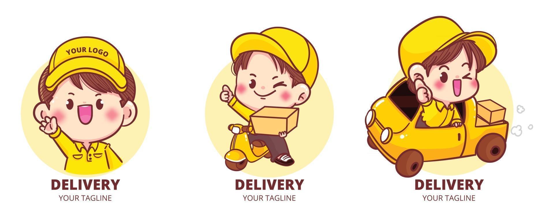 Set of Cute Delivery logo cartoon art illustration vector