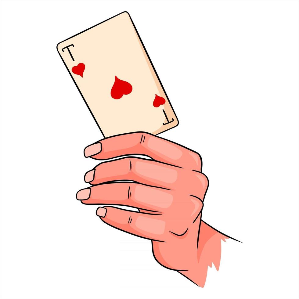 juego. naipes en mano. casino, suerte, suerte. as de corazones. vector