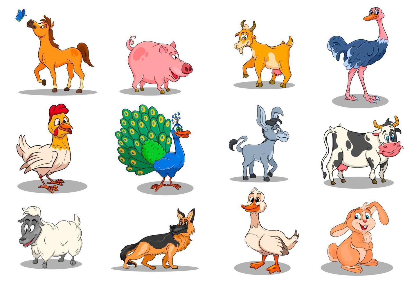 personajes de animales de granja gran conjunto de animales rurales de dibujos animados vector