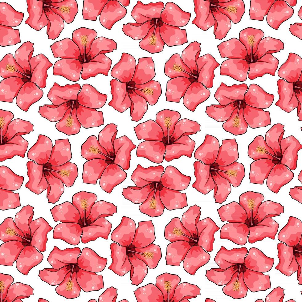 Tropical pattern with exotic flowers in cartoon style vector