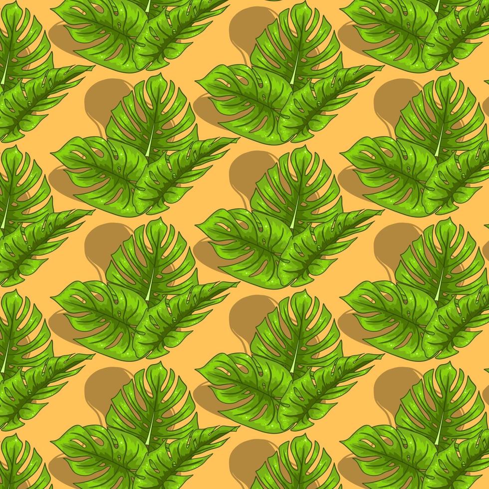 Tropical seamless pattern with exotic leaves in cartoon style vector