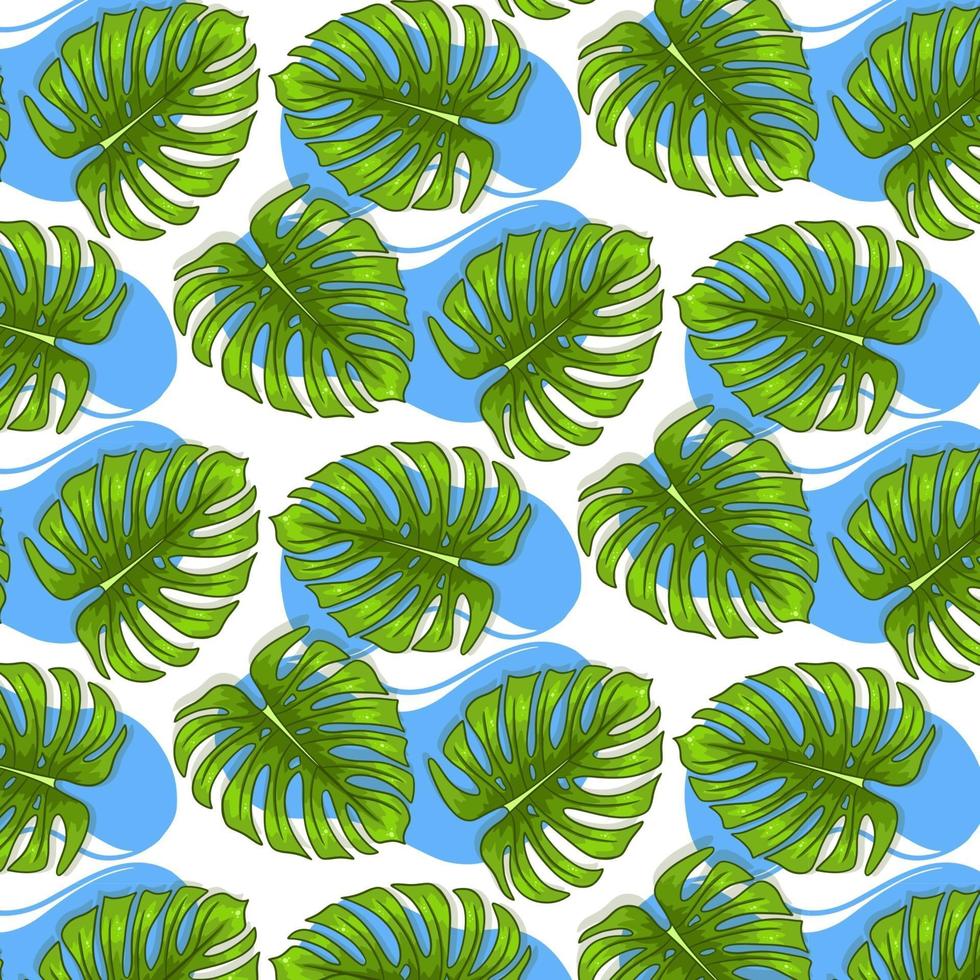 Tropical seamless pattern with exotic leaves in cartoon style vector