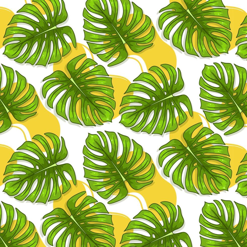 Tropical seamless pattern with exotic leaves in cartoon style vector