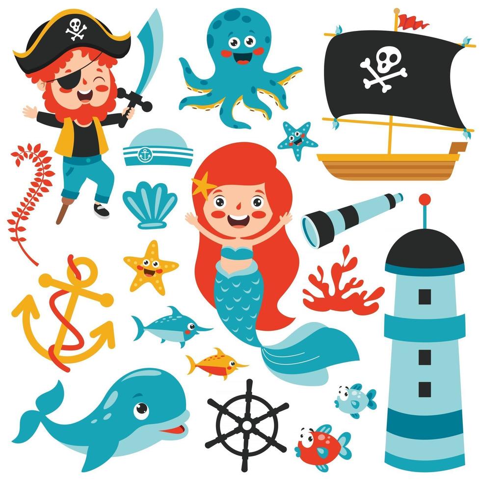 Set Of Cartoon Sea Elements vector