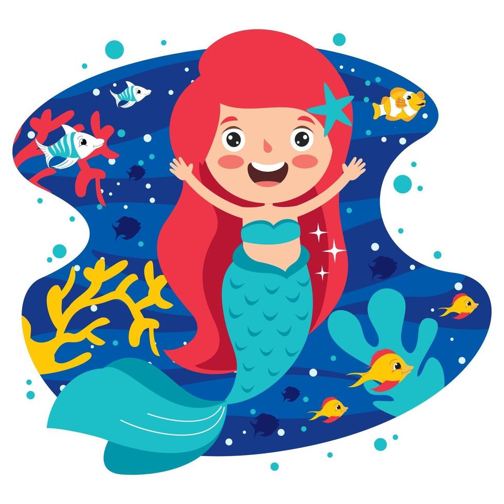 lindo, hermoso, caricatura, sirena, posar vector