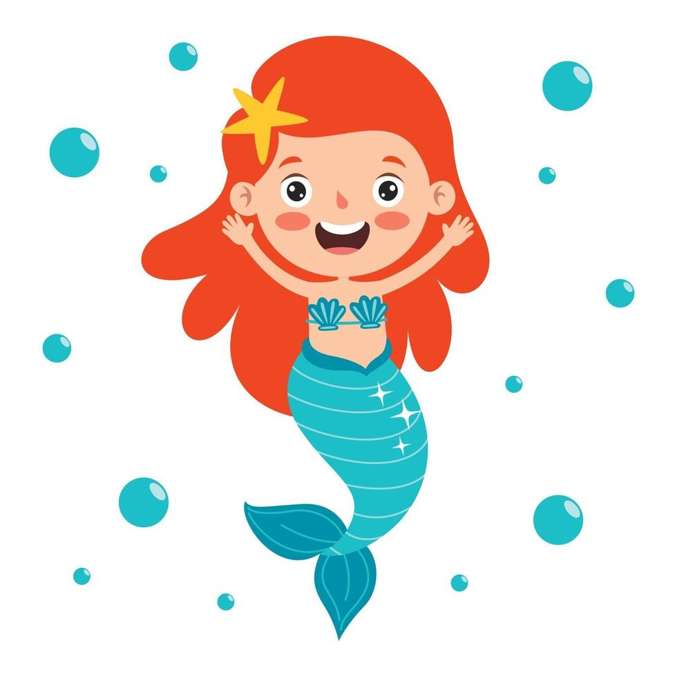 lindo, hermoso, caricatura, sirena, posar vector