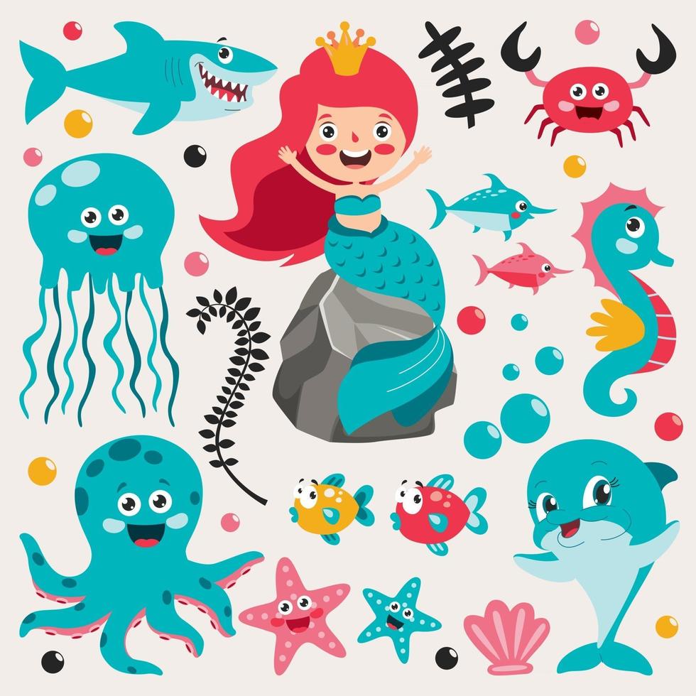 Cute Beautiful Cartoon Mermaid Posing vector