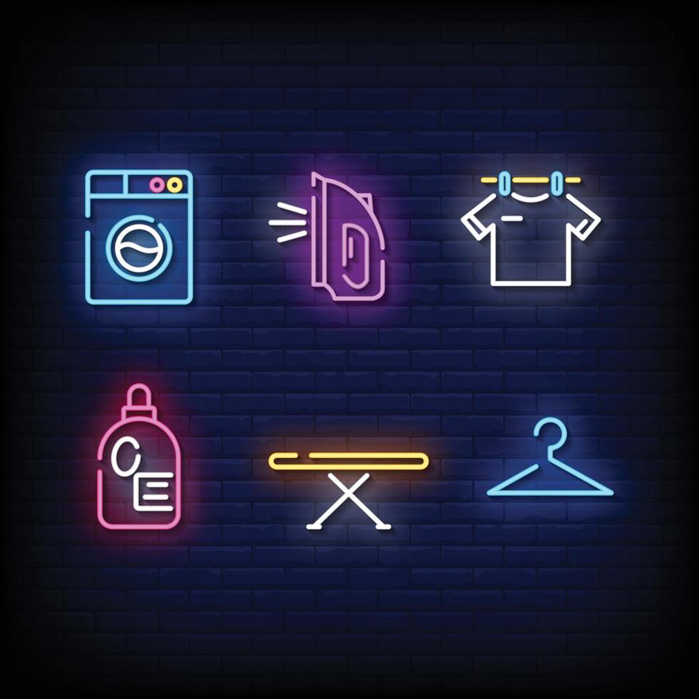 Laundry Symbol Neon Signs Style Vector