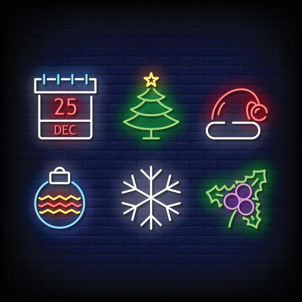 Merry Christmas Symbol Neon Signs Style Vector