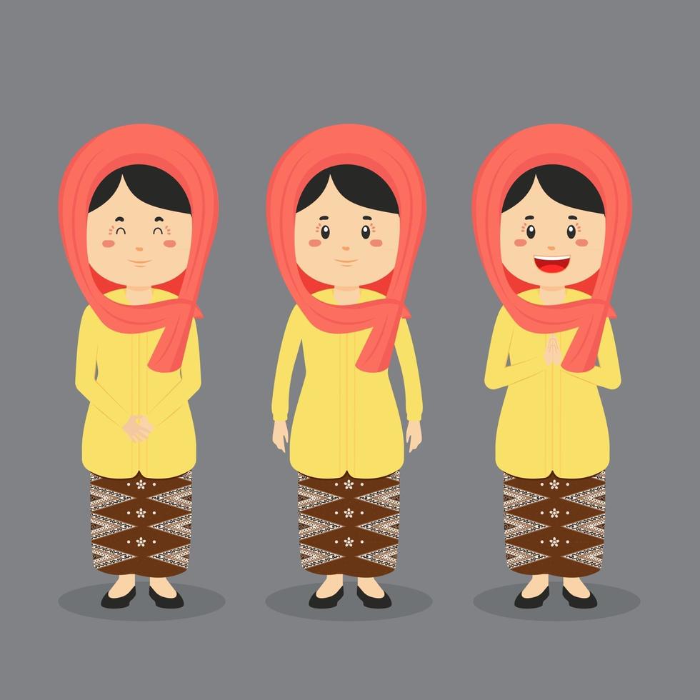 personaje indonesio de yakarta con varias expresiones vector