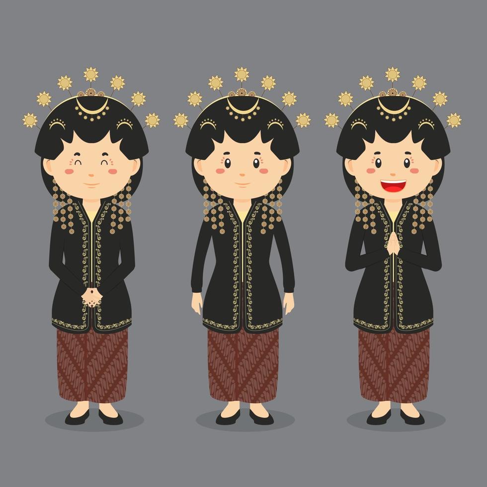 Central Java Character with Various Expression vector