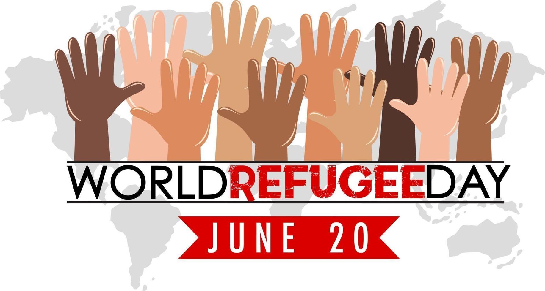 World Refugee Day banner with many different colour hands vector