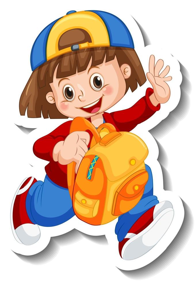 Sticker template with a girl cartoon character isolated vector