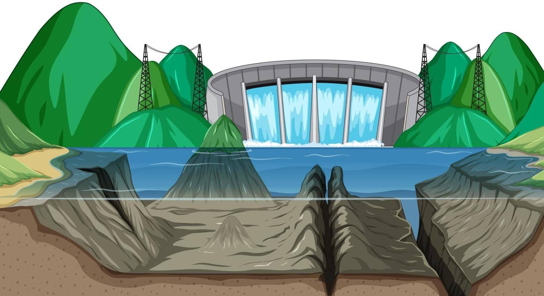 Scene with water dam background vector