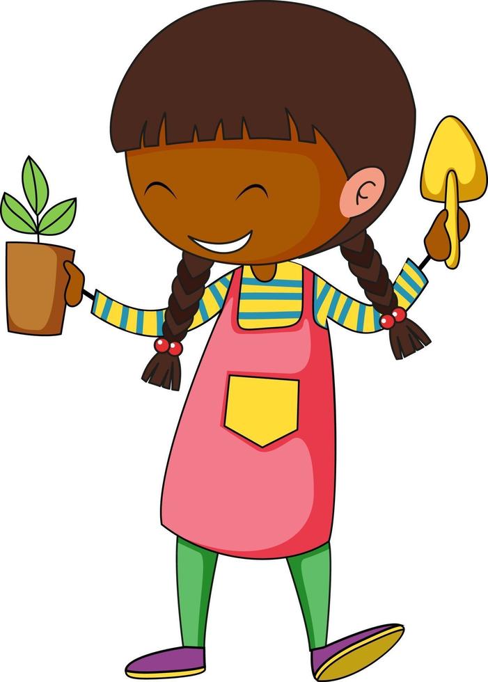 Little gardener doodle cartoon character vector