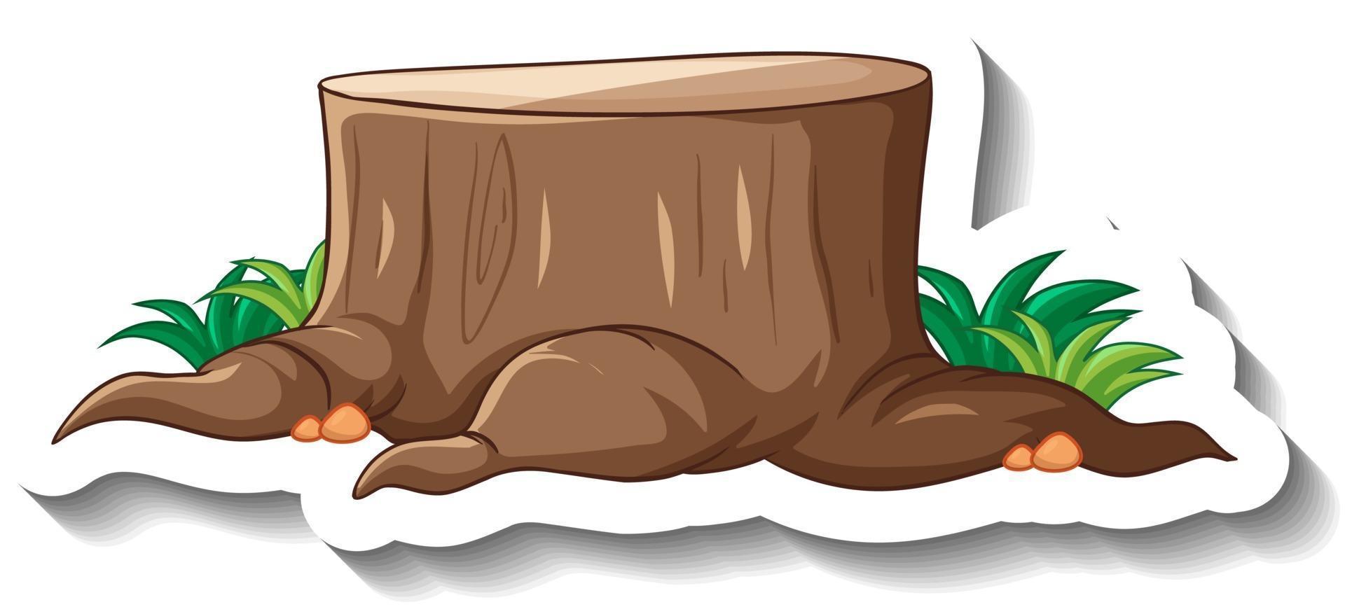 A sticker template of a wooden log with roots vector