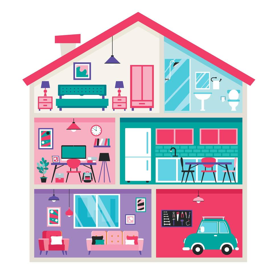 House Rooms With Flat Furnitures vector