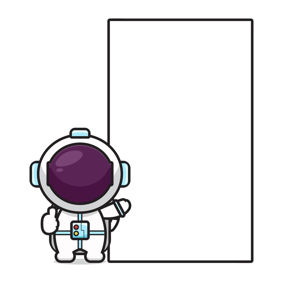 Cute astronaut with blank board cartoon icon vector illustration