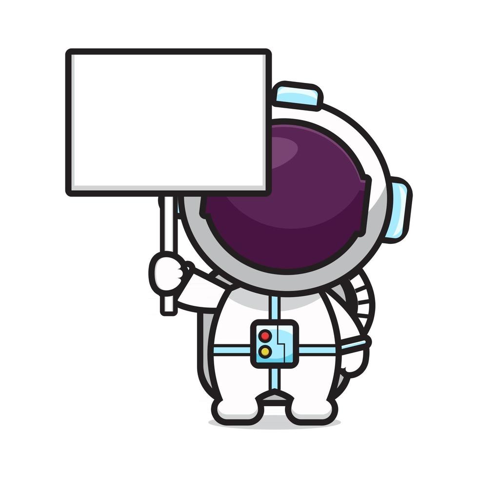 Lindo astronauta con ilustración de vector de icono de dibujos animados de tablero en blanco