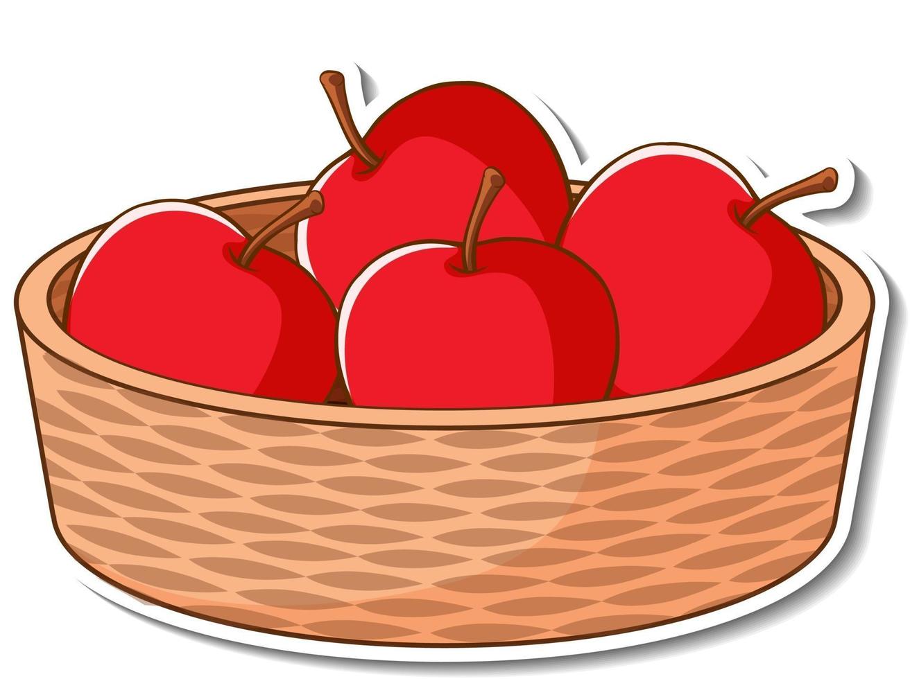 Sticker basket with many red apples vector