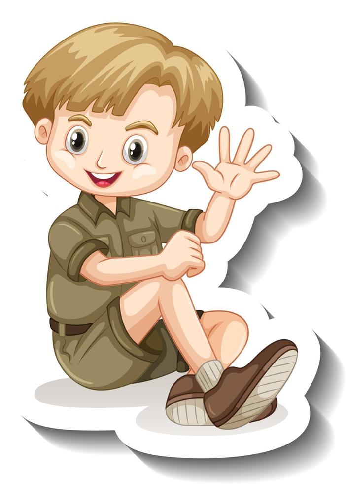 una plantilla de pegatina con un niño disfrazado de safari personaje de dibujos animados vector
