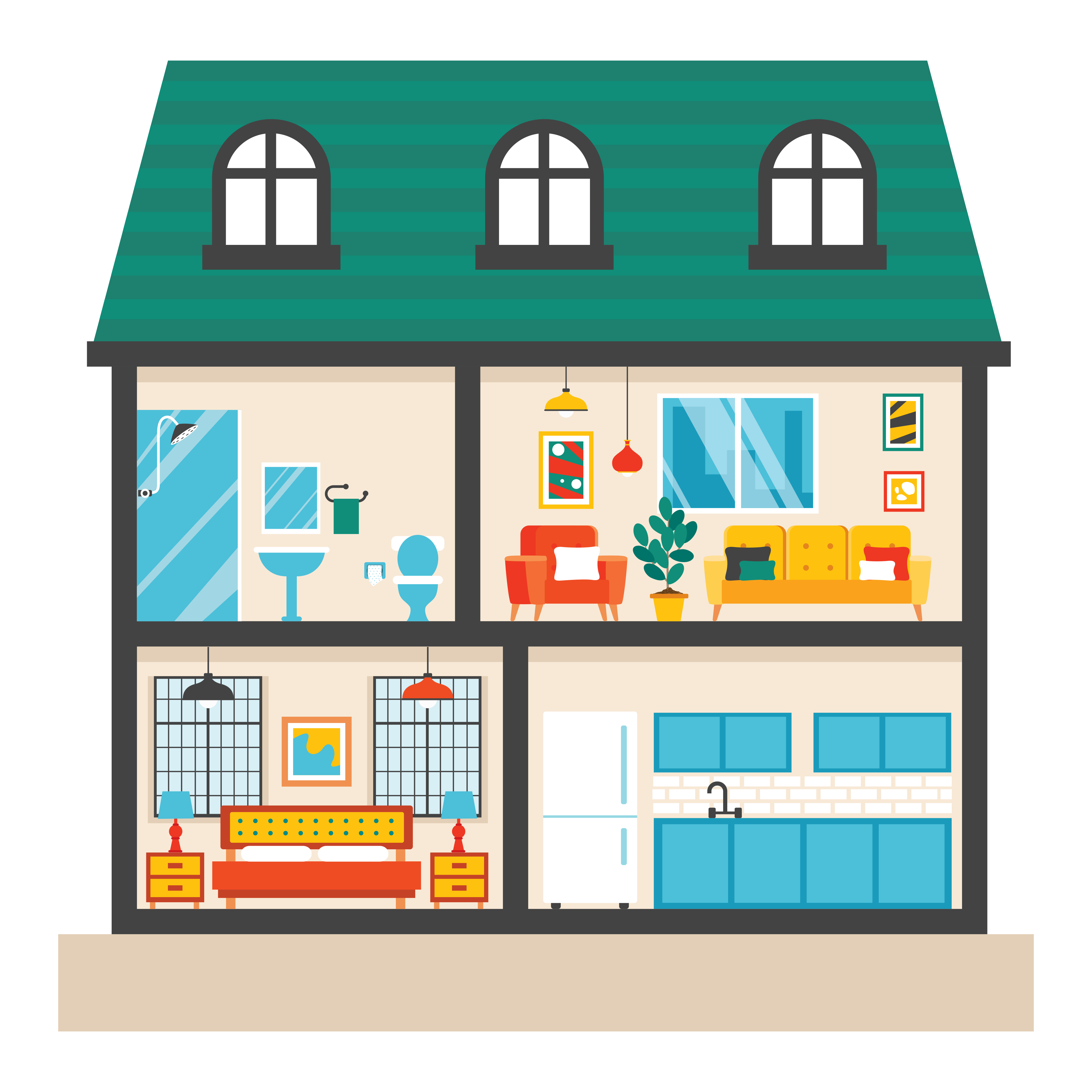 House Rooms With Flat Furnitures 2871515 Vector Art at Vecteezy