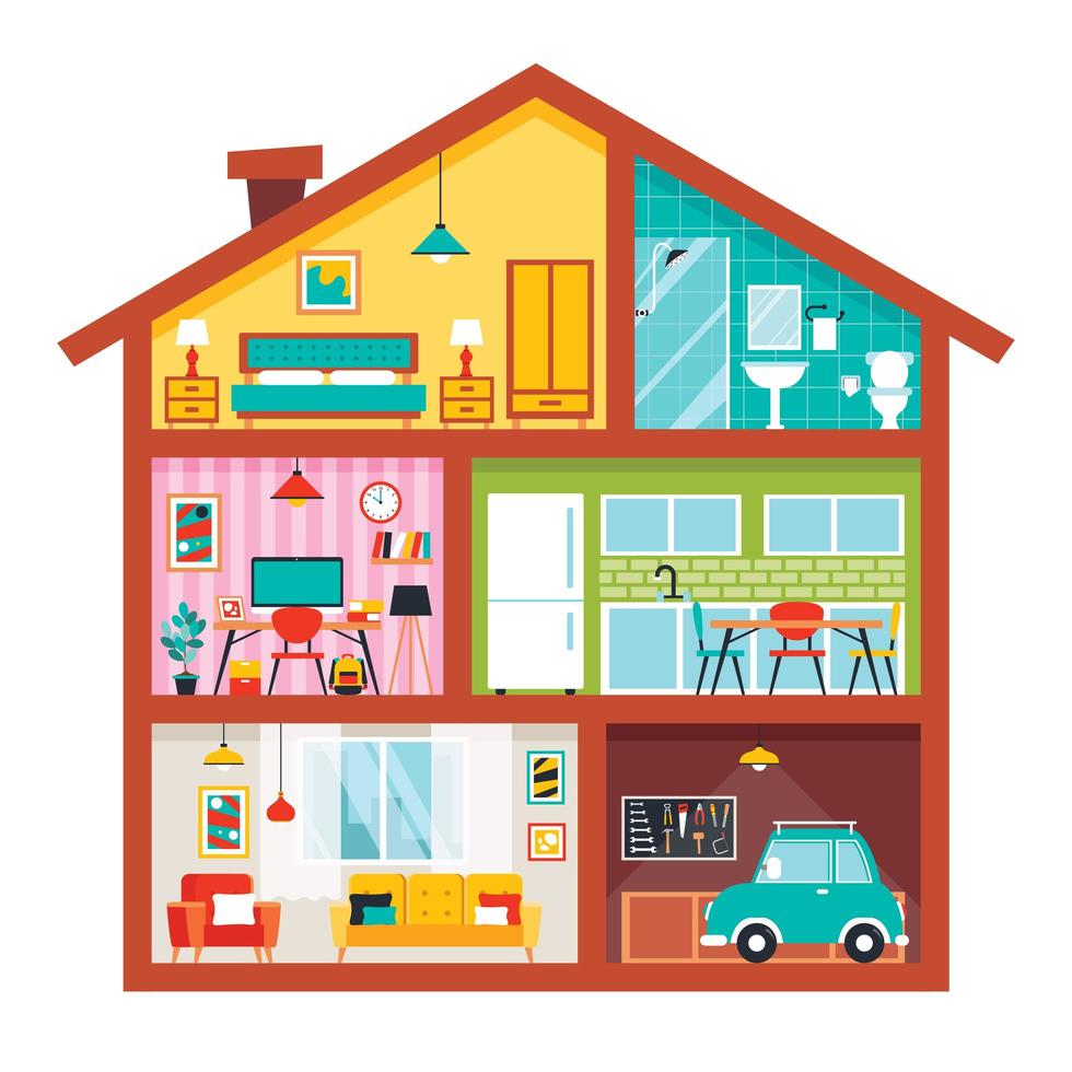 House Rooms With Flat Furnitures vector