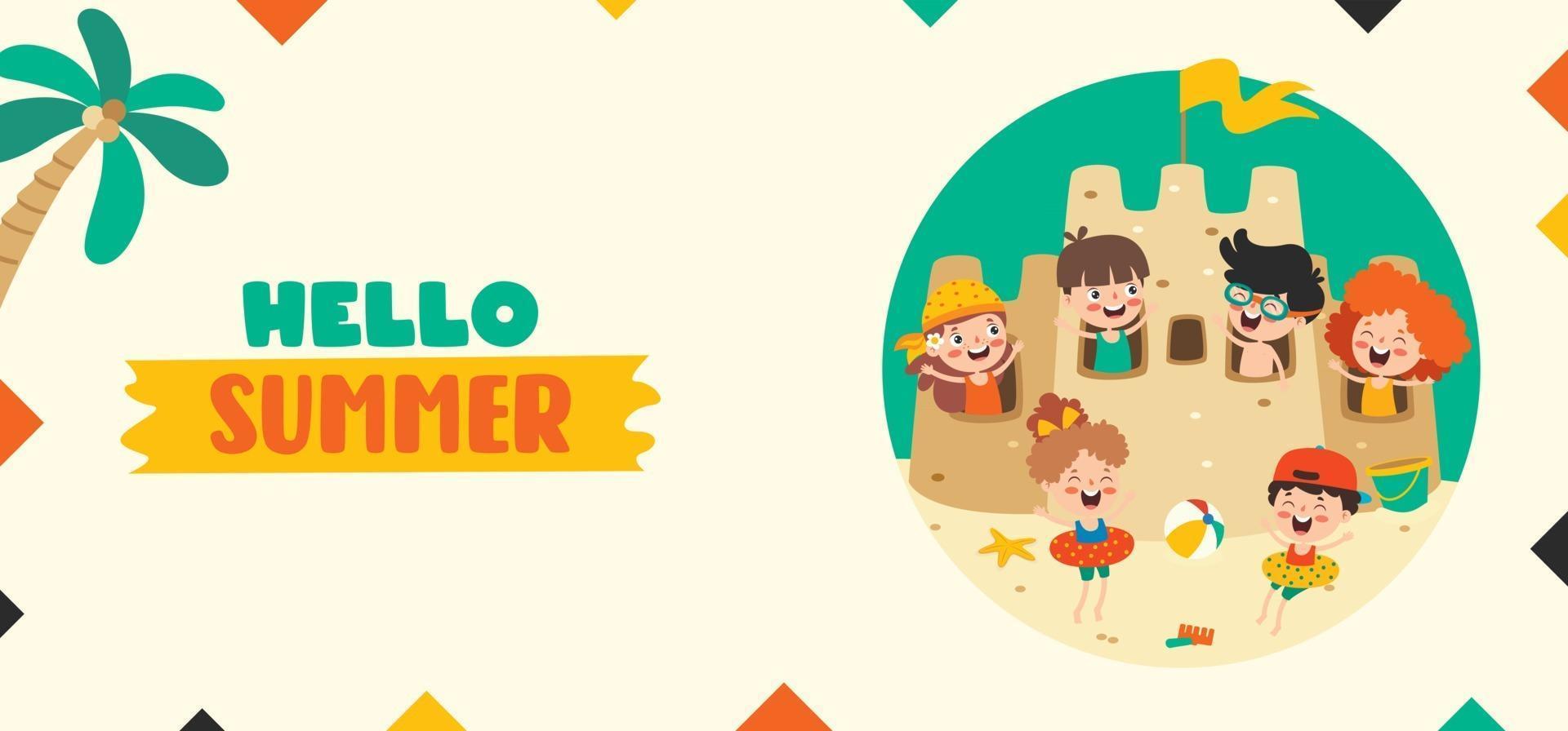 banner de verano plano con personaje de dibujos animados vector