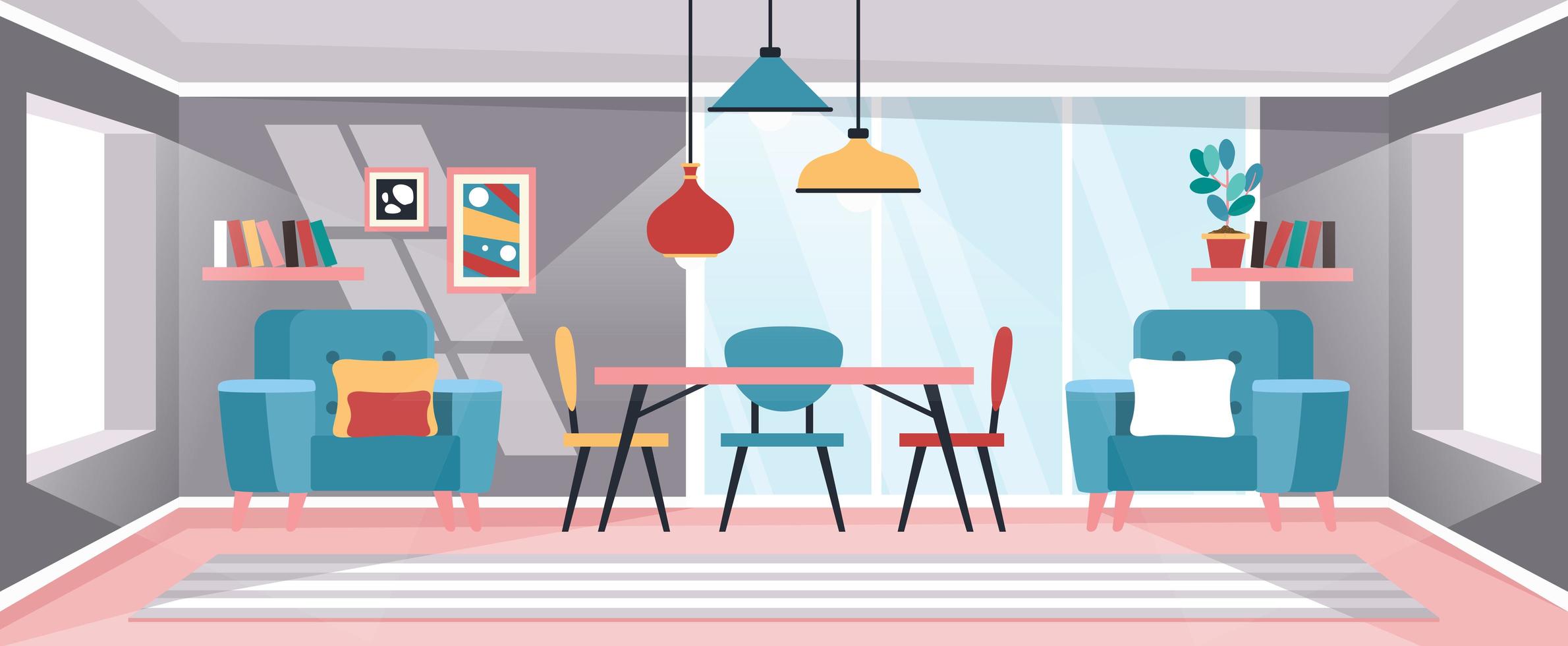 concepto de diseño de interiores con muebles planos. vector