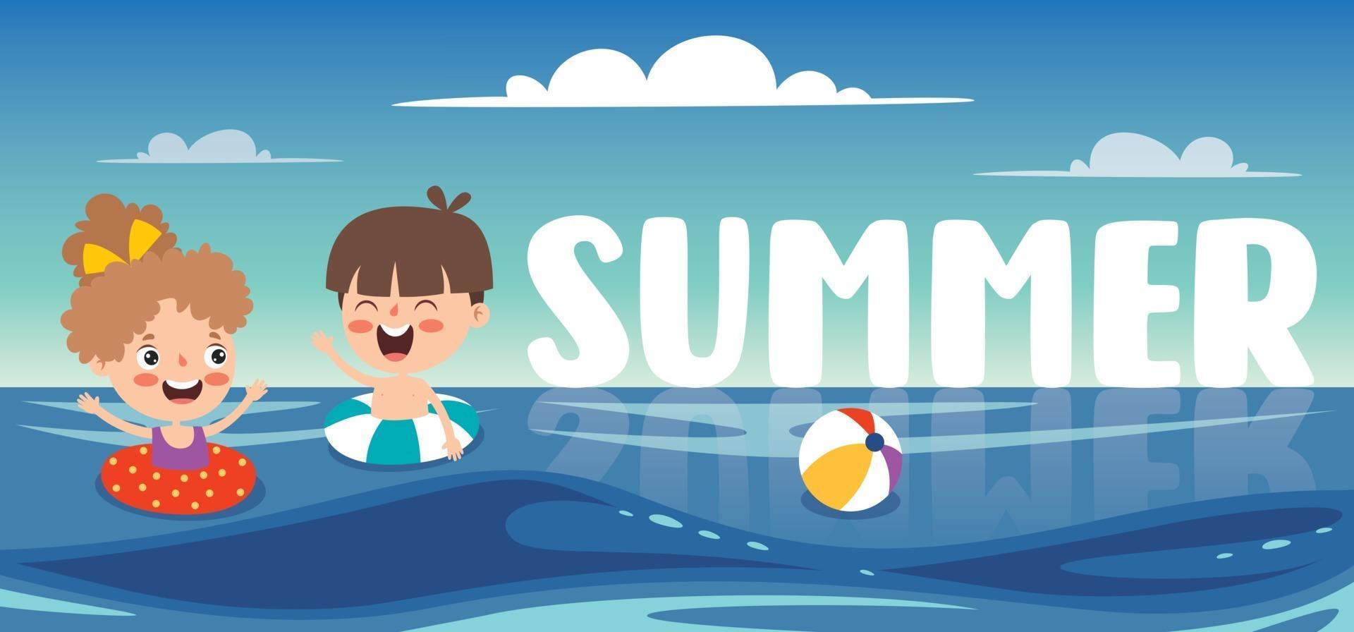 Flat Summer Banner With Cartoon Character vector