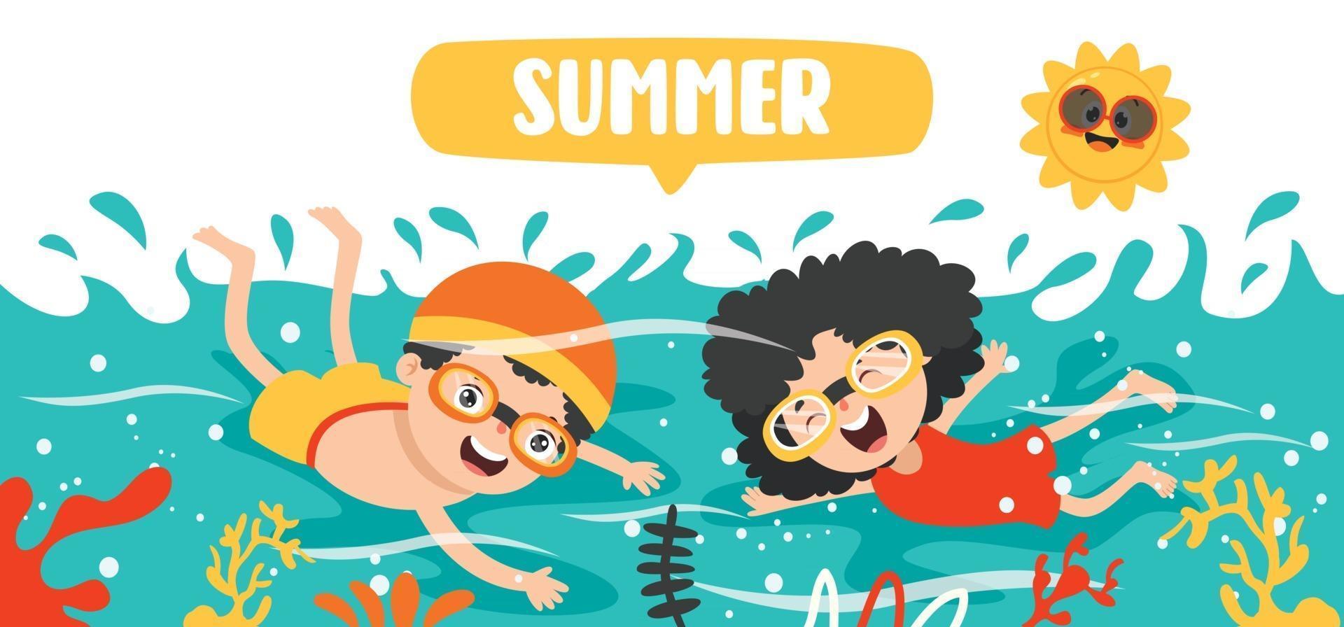 Flat Summer Banner With Cartoon Character vector