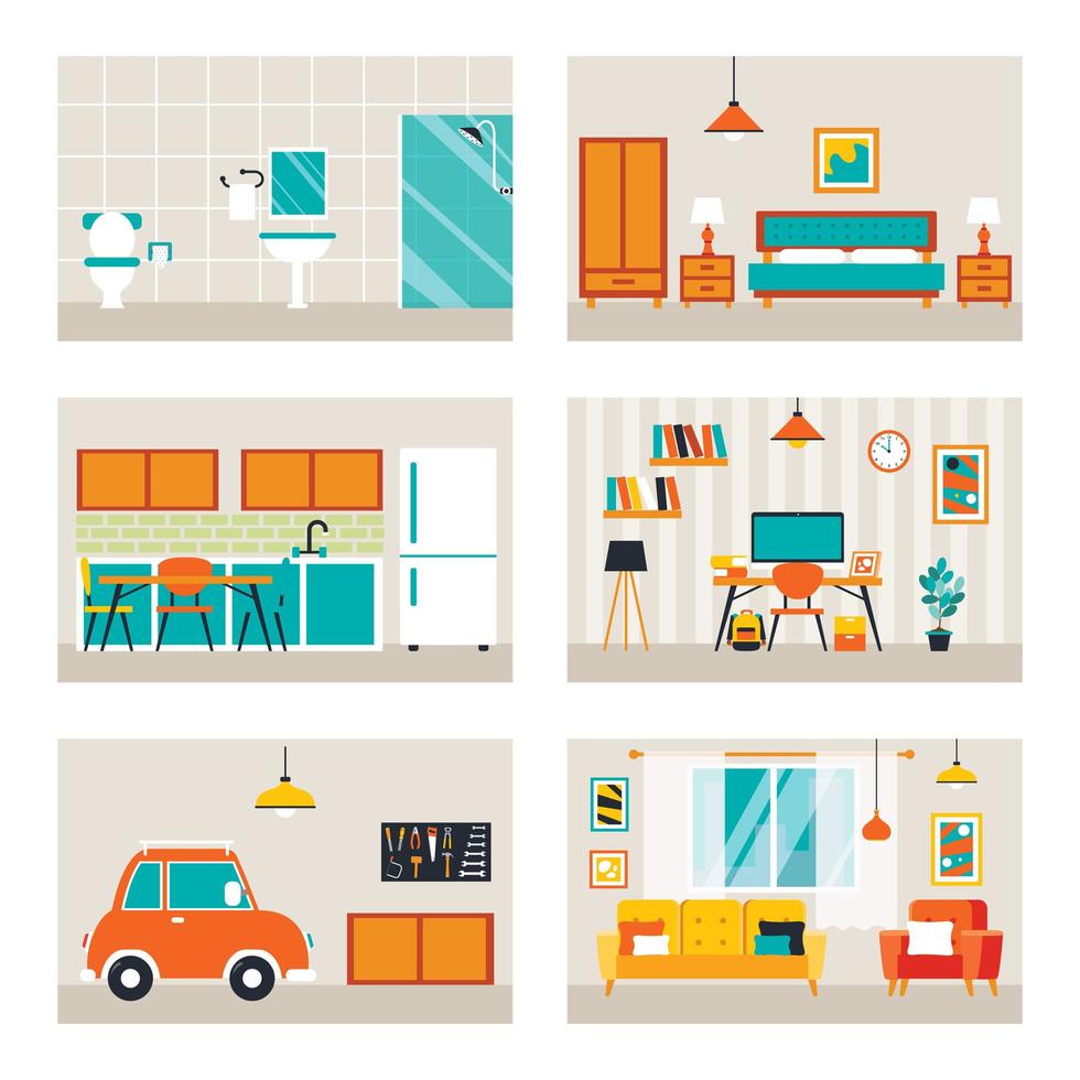 House Rooms With Flat Furnitures vector