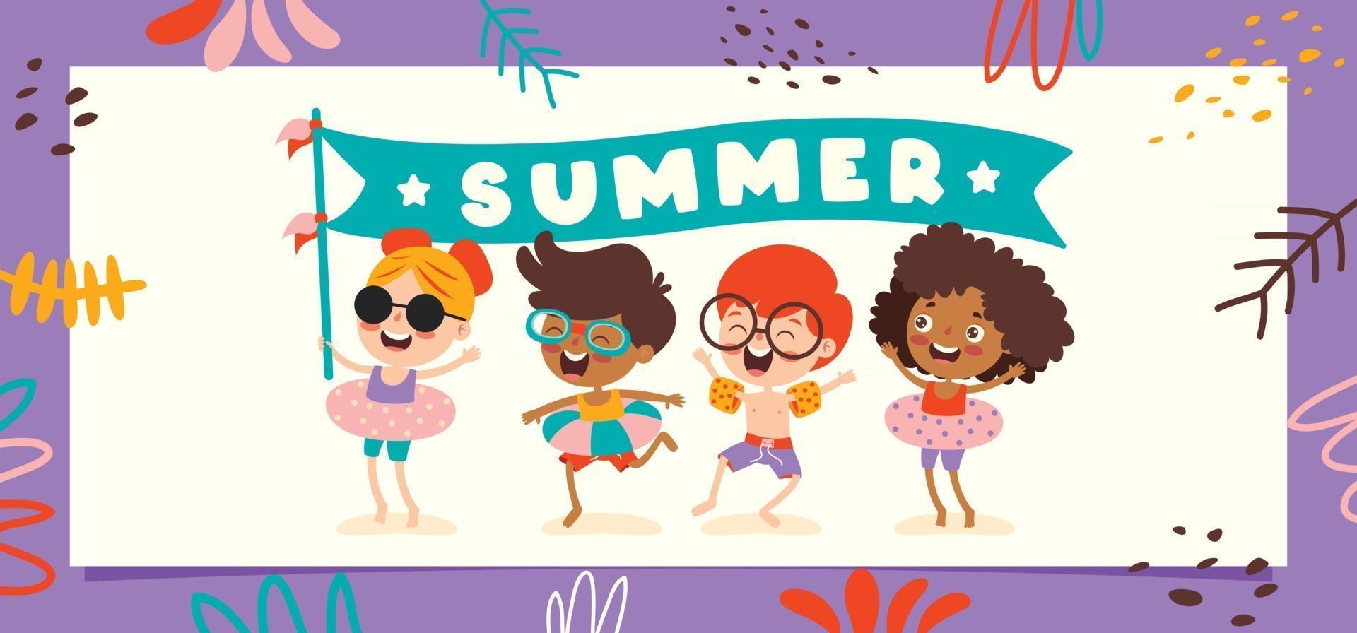 Flat Summer Banner With Cartoon Character vector