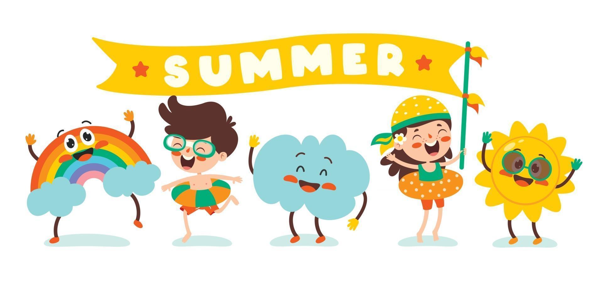 banner de verano plano con personaje de dibujos animados vector