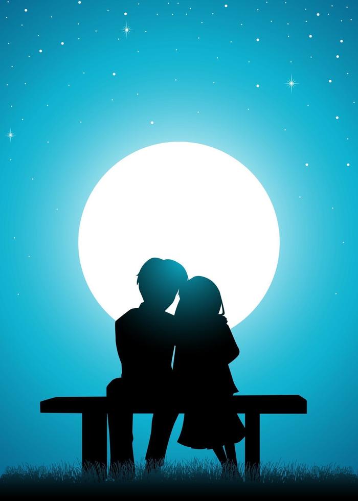 Young lover sitting and watching the moon vector